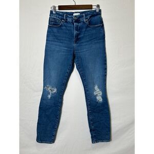 Good American Women's Good Legs Mid Rise Skinny Distressed Jeans Size 8 BLUE836